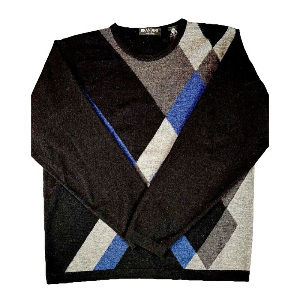 Men’s Wool Argyle Sweater Quiet Luxury Preppy Size Large Brandini Italy